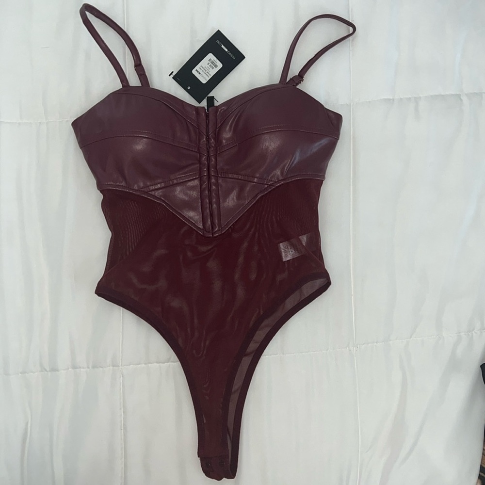 NEW Fashion nova, small Hooked on her corset bodysuit. Color:Wine